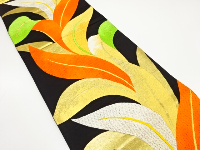 アンティーク　草葉模様織り出し袋帯（着用可）